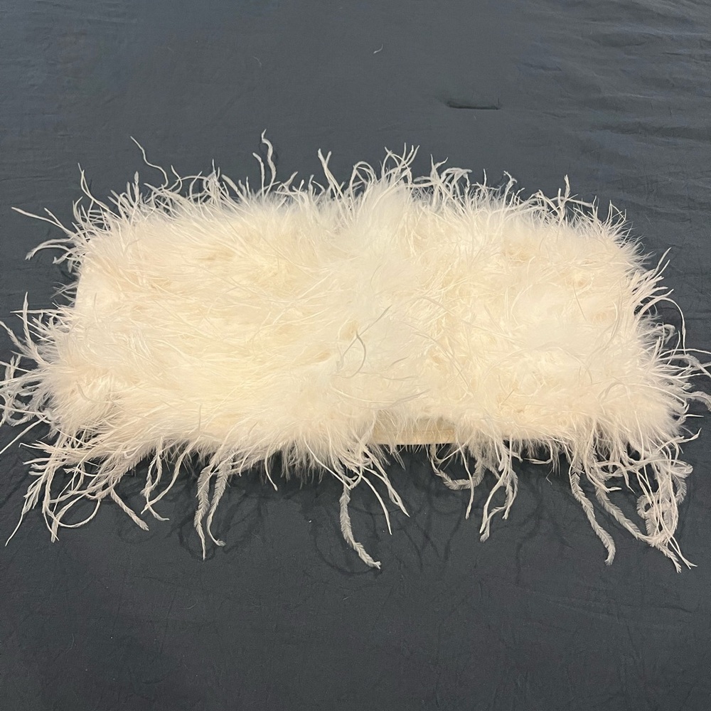 Feathered White Strapless Crop Top